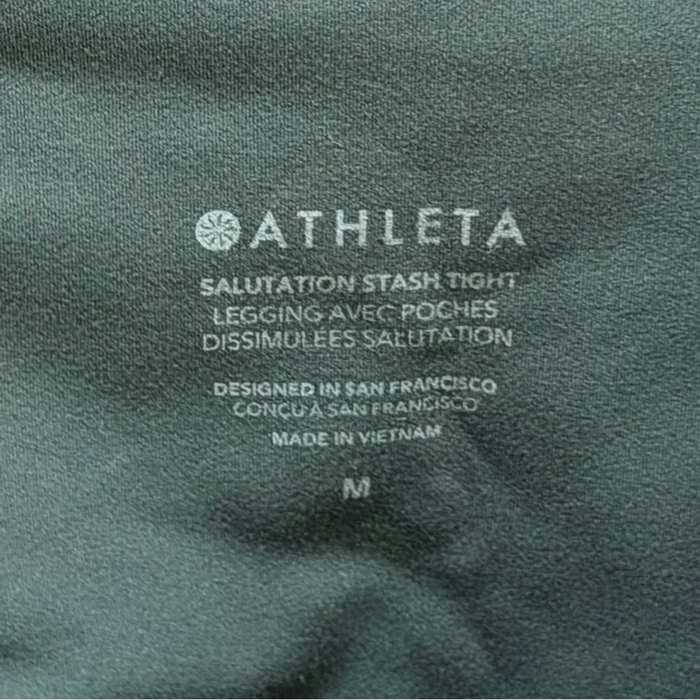 Athleta Salutation Stash Tight Leggings M Pine Green Active Workout Yoga UPF 40+ - Picture 9 of 10